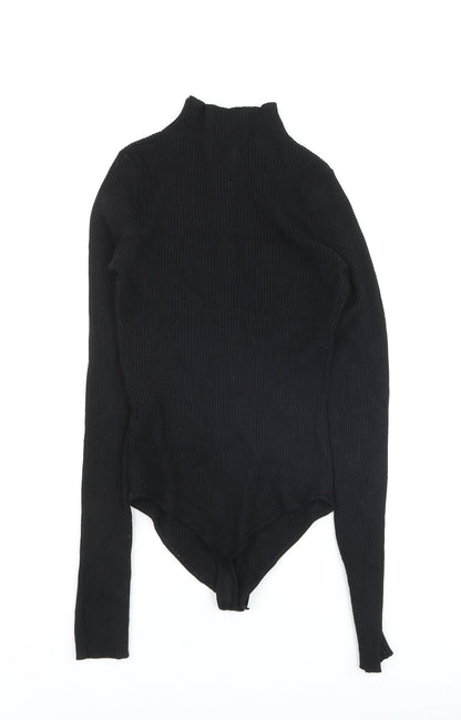 PrettyLittleThing Women’s Black Ribbed Mock Neck Long Sleeve Bodysuit Size S