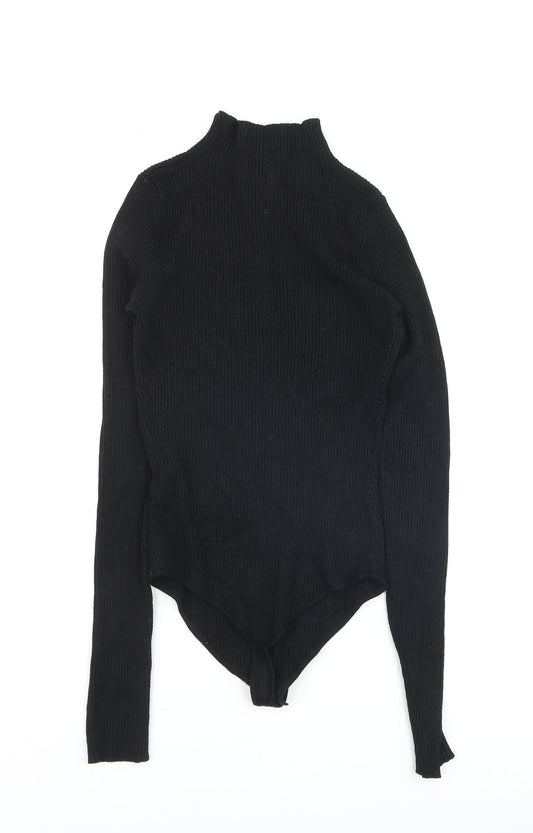 PrettyLittleThing Women’s Black Ribbed Mock Neck Long Sleeve Bodysuit Size S
