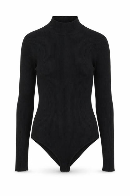 PRETTYLITTLETHING Women’s Black Ribbed Mock Neck Long Sleeve Bodysuit Size S
