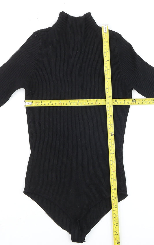 PrettyLittleThing Women’s Black Ribbed Mock Neck Long Sleeve Bodysuit Size S