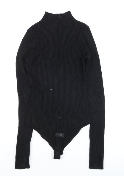 PrettyLittleThing Women’s Black Ribbed Mock Neck Long Sleeve Bodysuit Size S
