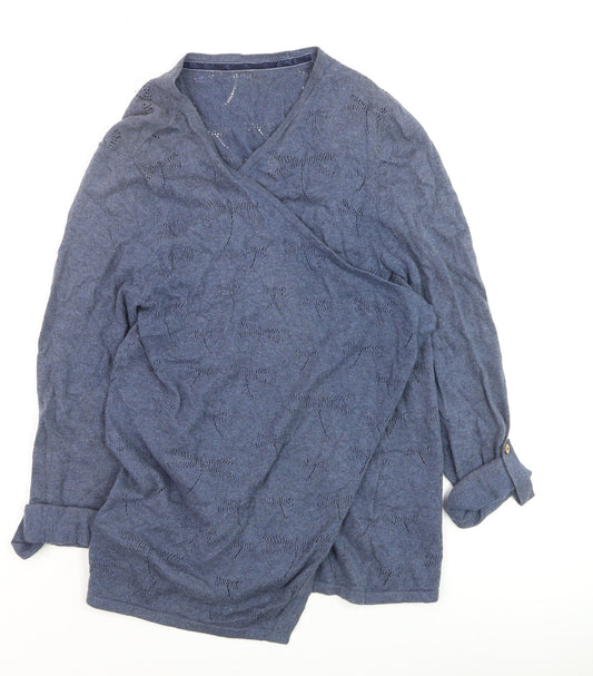 Debenhams Women’s Blue Wrap Knit Long Sleeve Cotton Jumper Size 14