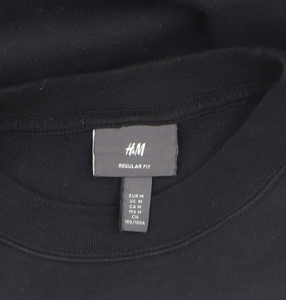 H&M Men Black Regular Fit Logo Pullover Sweatshirt M