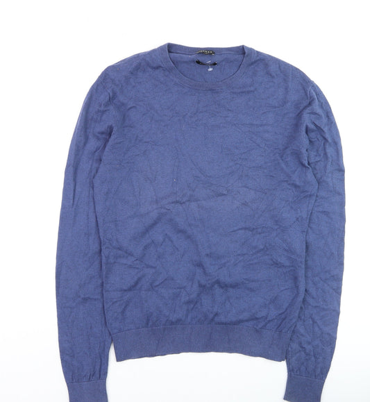 Jaeger Men's Blue Cotton Cashmere Crew Neck Jumper Size M