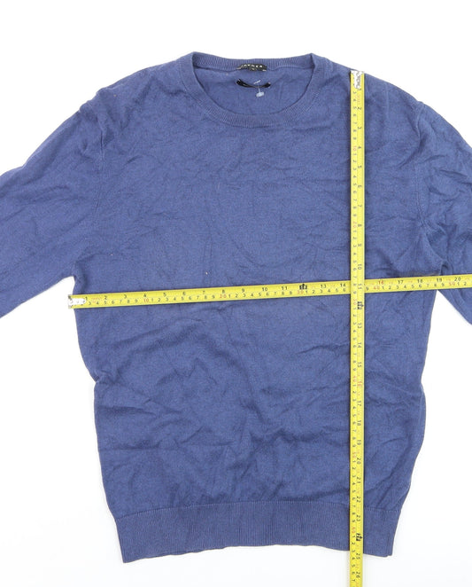 Jaeger Men's Blue Cotton Cashmere Crew Neck Jumper Size M