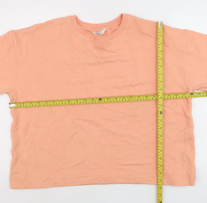 River Island Women Peach Short Sleeve Relaxed Fit Cotton T-Shirt L