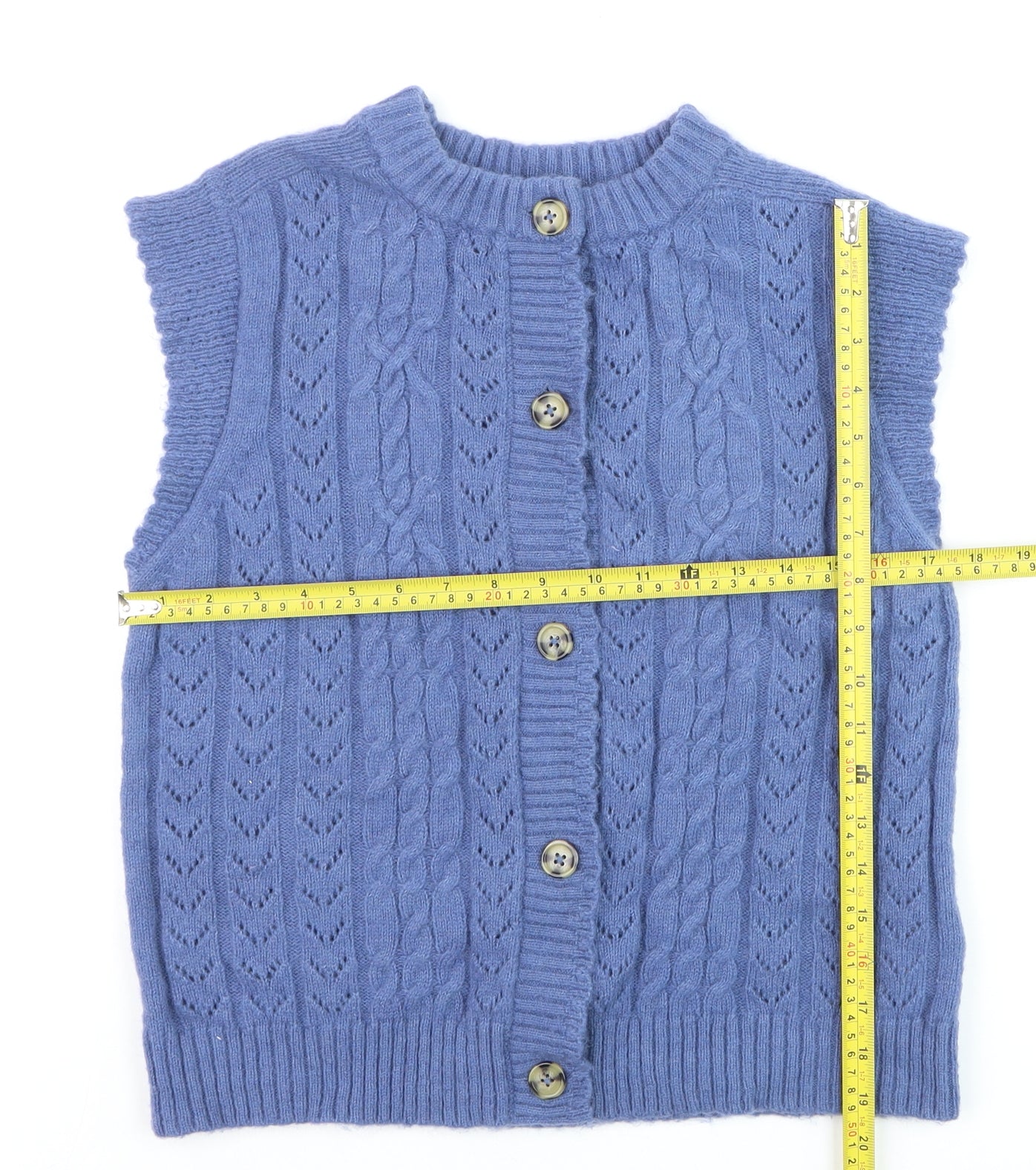 Marks and Spencer Per Una Women Blue Cable-Knit Button Vest Size 12