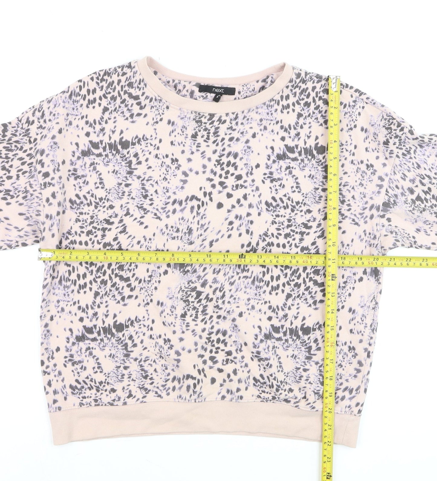 Next Women Beige Animal Print Cotton Pullover Sweatshirt Size S