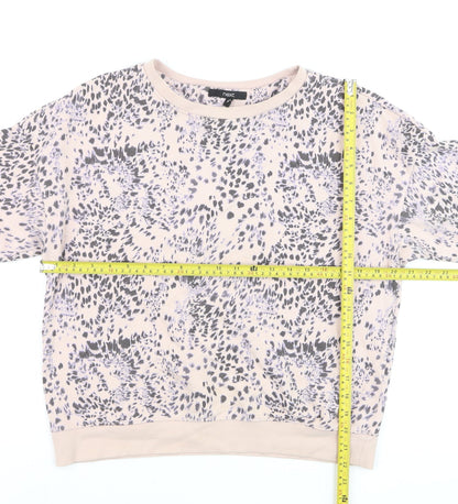 Next Women Beige Animal Print Cotton Pullover Sweatshirt Size S
