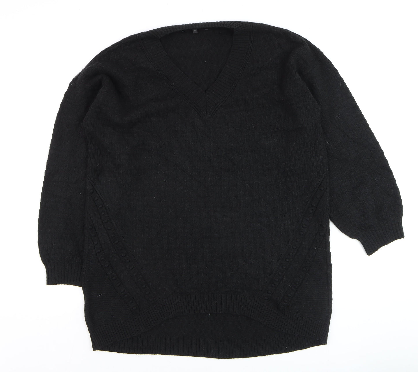 Next Womens Black Wool Blend V-Neck Relaxed Knit Jumper Size 18