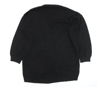 Next Womens Black Wool Blend V-Neck Relaxed Knit Jumper Size 18