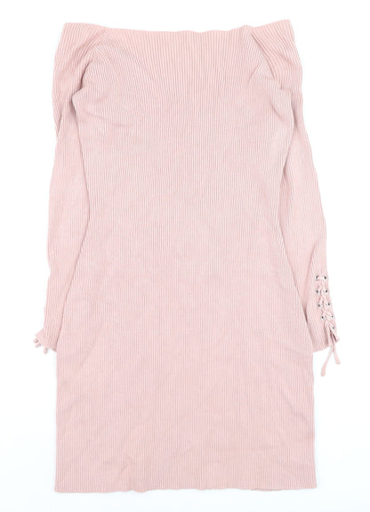 ASOS Women Pink Off Shoulder Rib Knit Bodycon Dress Size 10