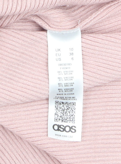 ASOS Women Pink Off Shoulder Rib Knit Bodycon Dress Size 10