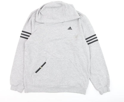 Adidas Boys Grey Hoodie Sweatshirt 14A/164 Regular Fit Cotton Blend