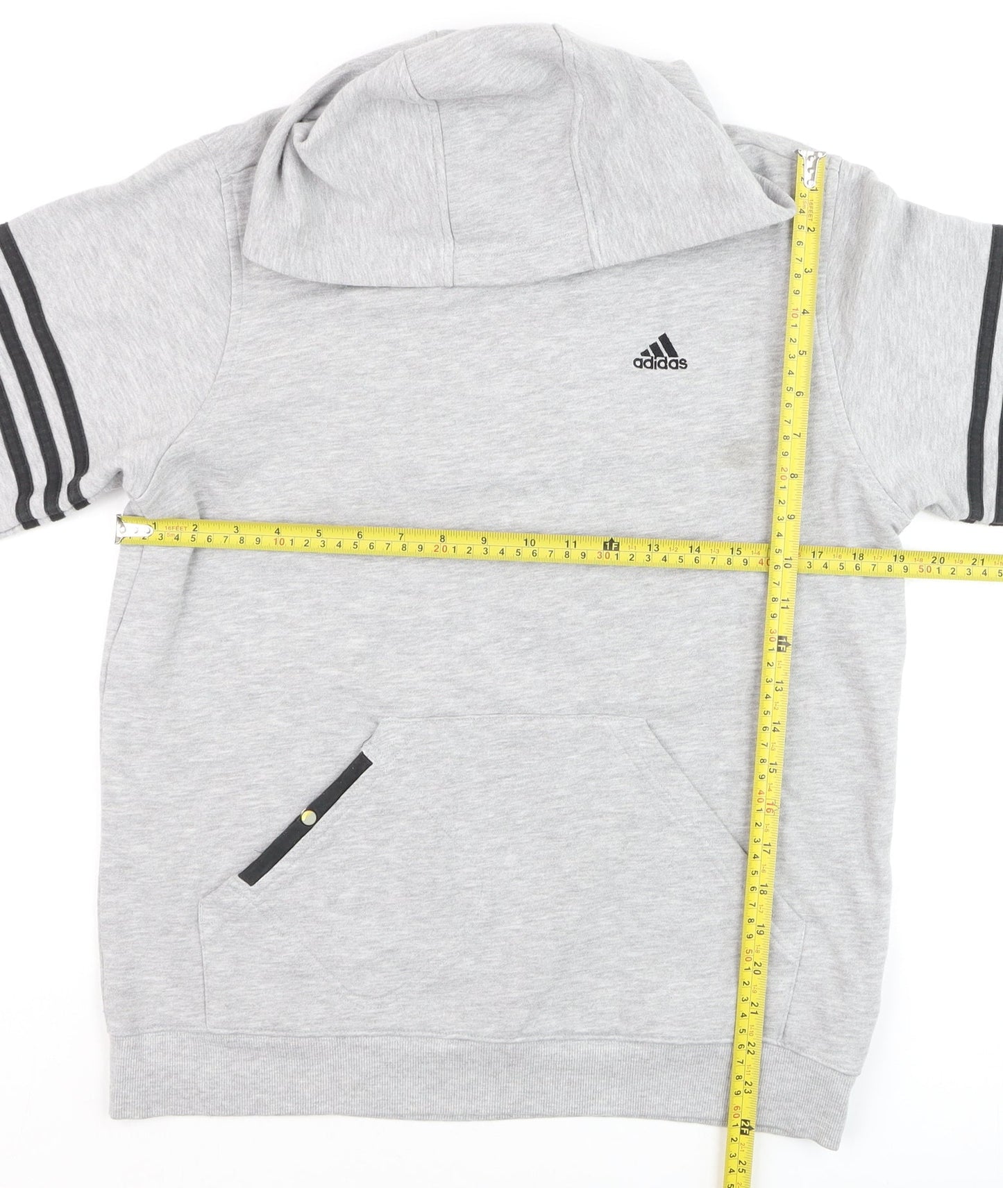 Adidas Boys Grey Hoodie Sweatshirt 14A/164 Regular Fit Cotton Blend