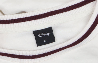 Disney Women White Mickey Mouse Crew Neck Pullover Sweatshirt XL
