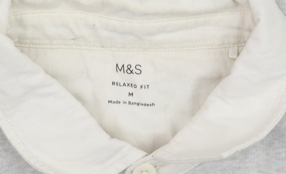 Marks and Spencer Men's Grey Long Sleeve Relaxed Fit Polo Shirt M