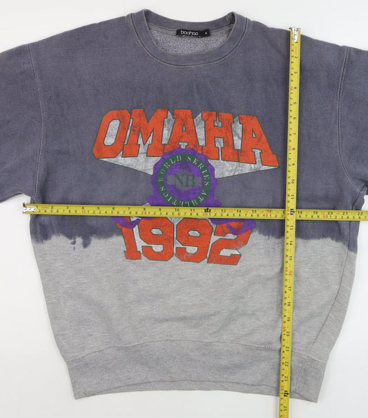Boohoo Womens Grey Dip Dye Omaha 1992 Graphic Pullover Sweatshirt M