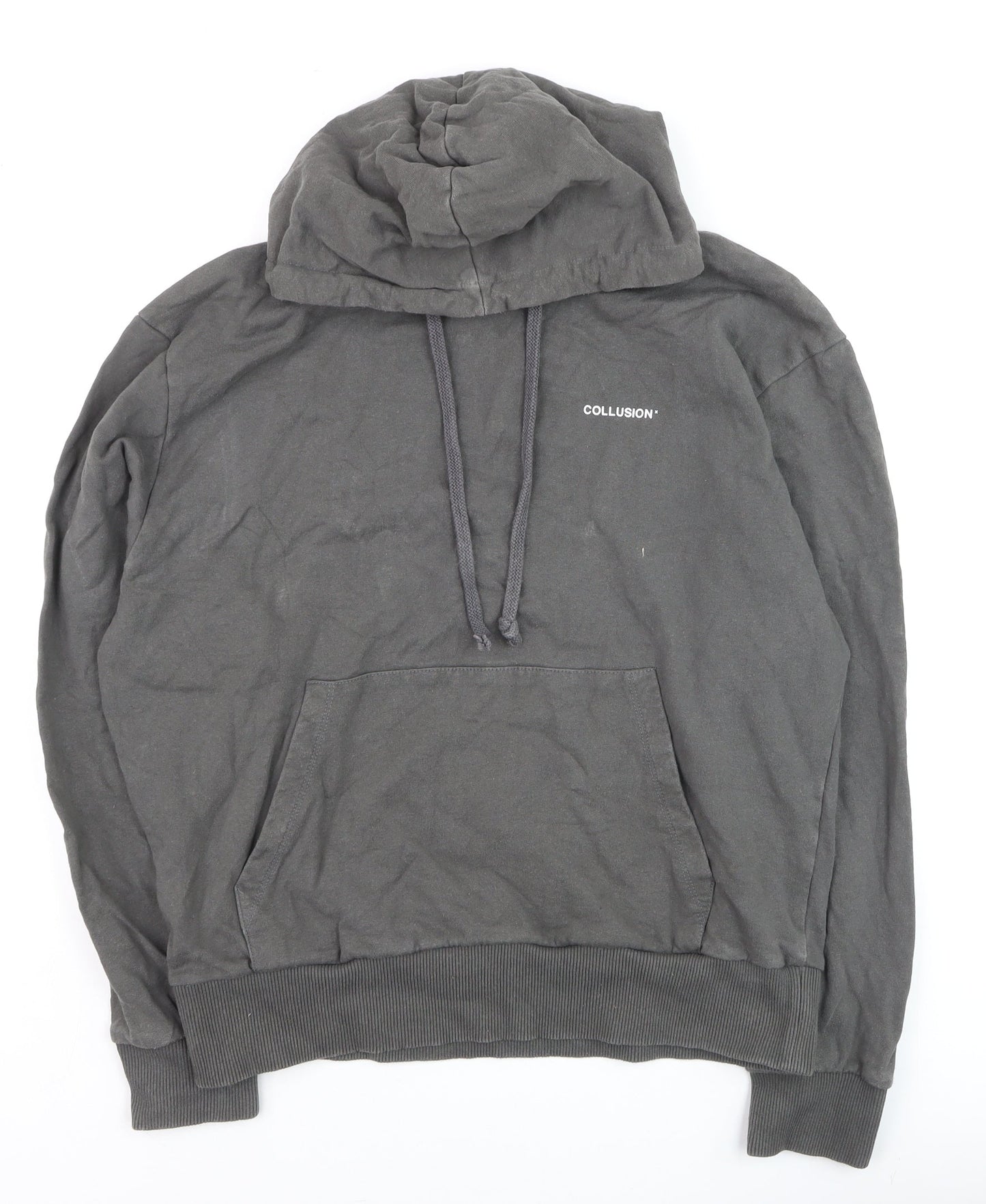 Collusion Men's Grey Pullover Hoodie Size M Logo Front Cotton