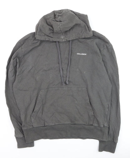 Collusion Men's Grey Pullover Hoodie Size M Logo Front Cotton
