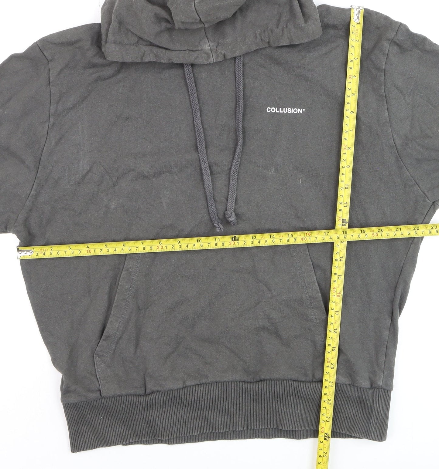 Collusion Men's Grey Pullover Hoodie Size M Logo Front Cotton