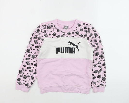 Puma Girls Pink Animal Print Logo Pullover Sweatshirt 7-8 Years