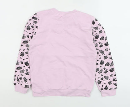 Puma Girls Pink Animal Print Logo Pullover Sweatshirt 7-8 Years