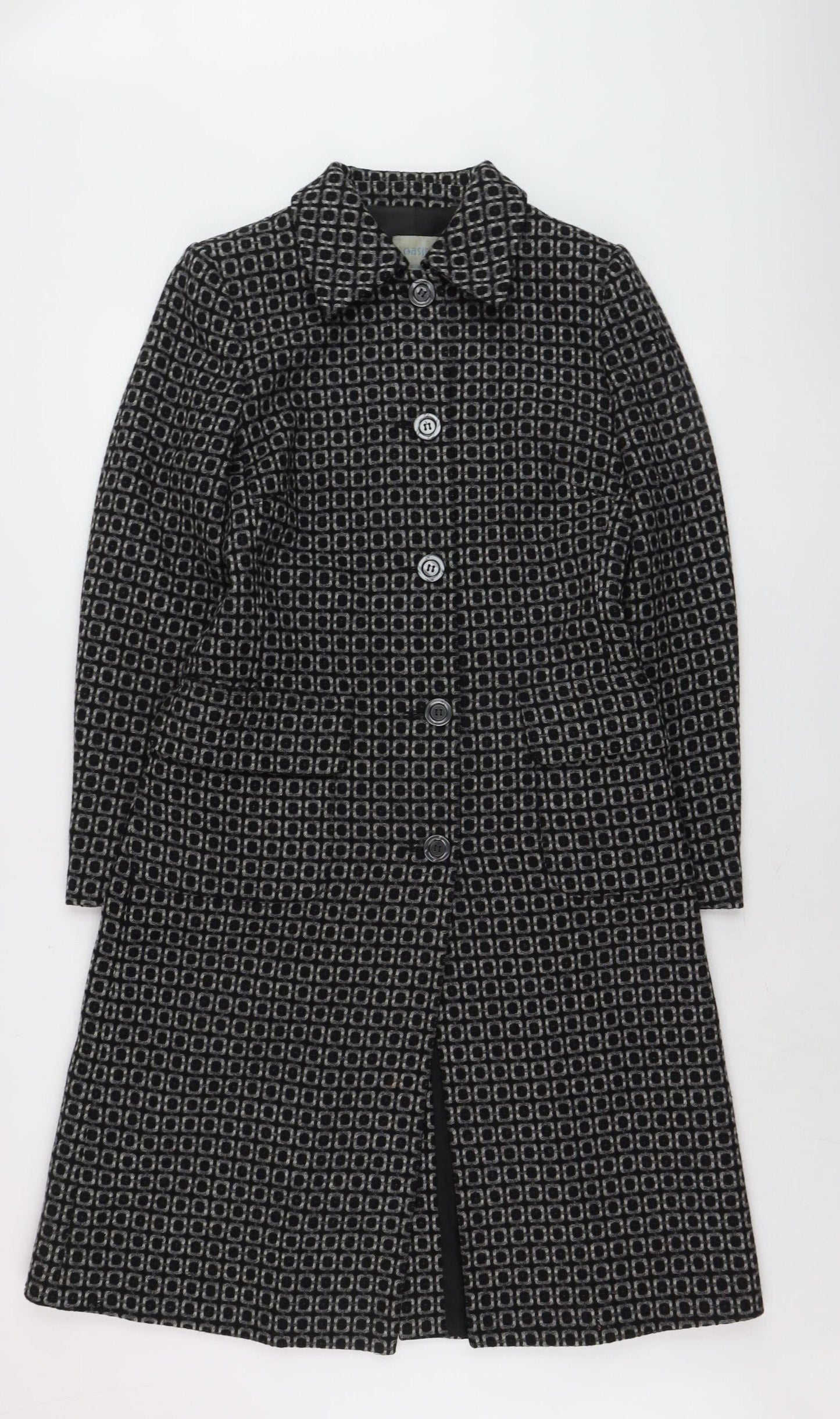 Oasis Women’s Black Wool Blend Long Overcoat Size 10