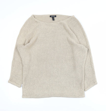 Baukjen Women Beige Chunky Knit Boat Neck Pullover Jumper UK 10