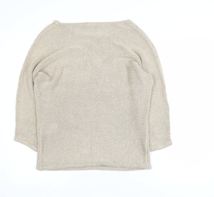 Baukjen Women Beige Chunky Knit Boat Neck Pullover Jumper UK 10
