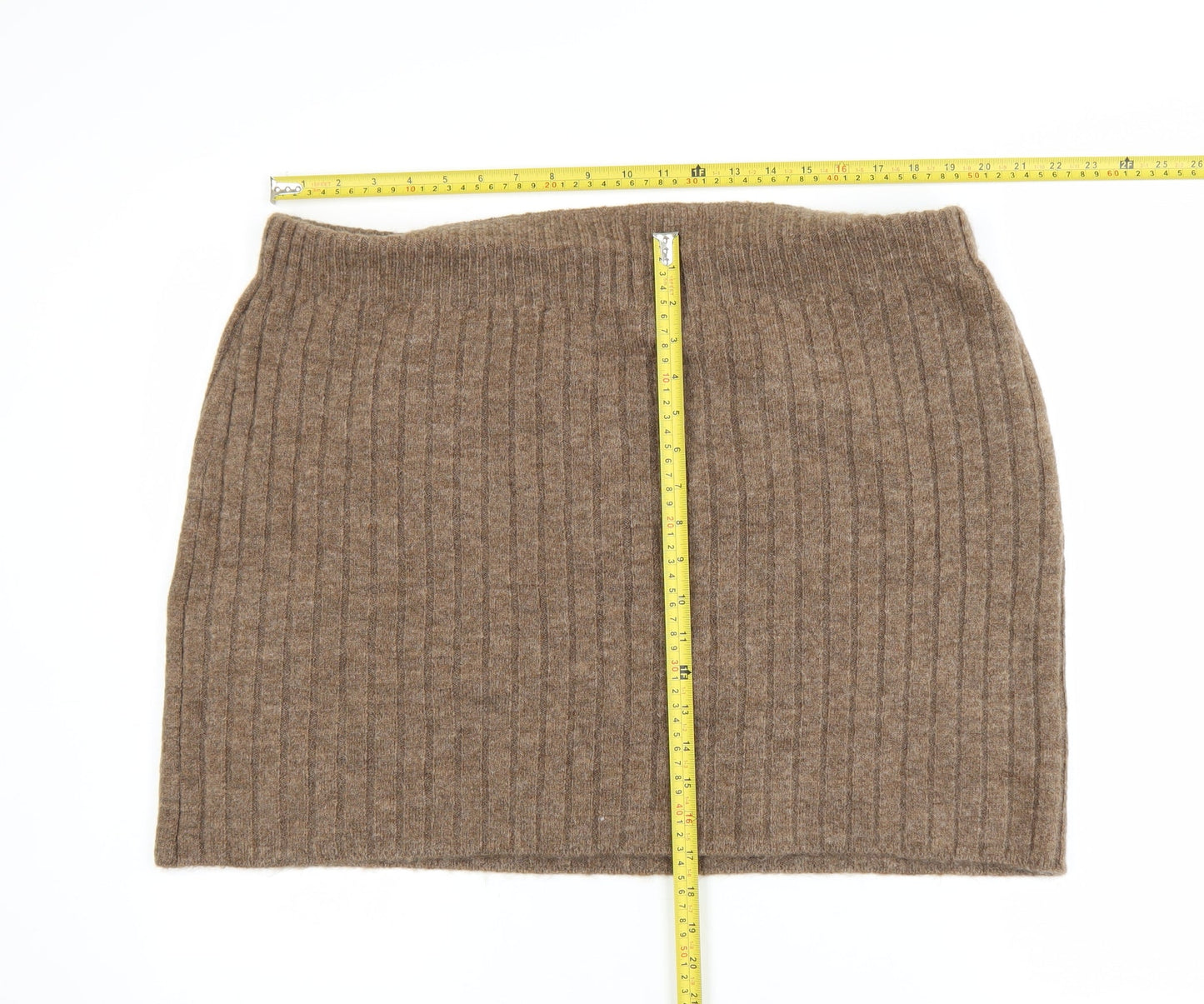 Next Women Brown Wool Rib Knit Short Pencil Skirt XL