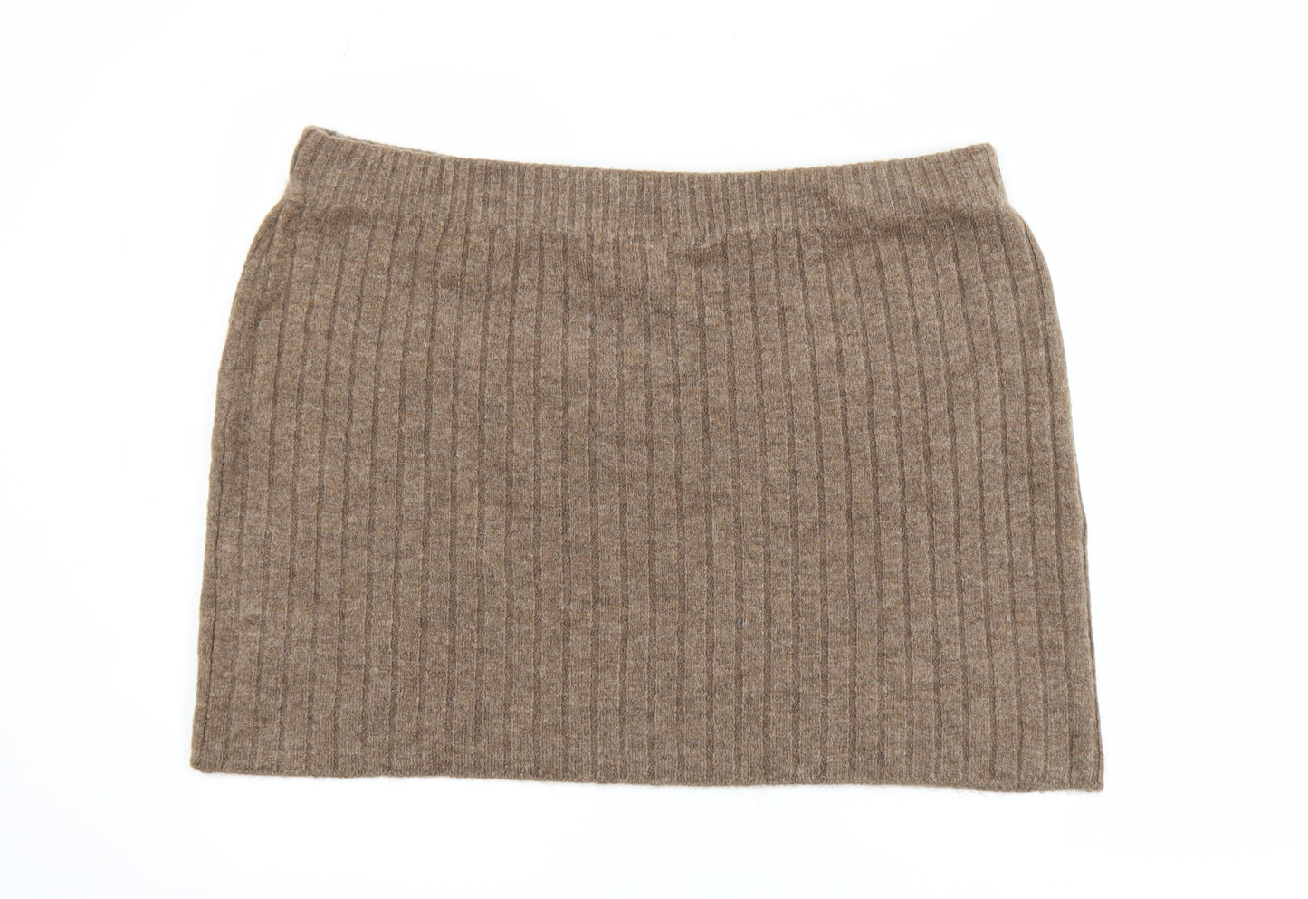 Next Women Brown Wool Rib Knit Short Pencil Skirt XL