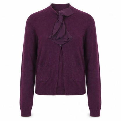 ZARA Women's Purple Bow Neck Cardigan Size 12 Long Sleeve Knit