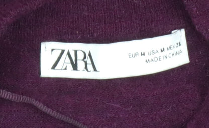 ZARA Women's Purple Bow Neck Cardigan Size 12 Long Sleeve Knit