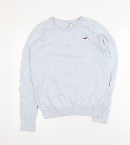Hollister Women Blue Cotton Crew Neck Pullover Jumper M