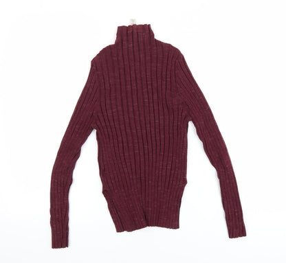 Topshop Women’s Petite Red Ribbed Roll Neck Knit Top L