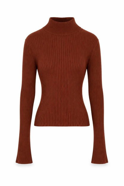 Threadbare Women Brown Roll Neck Tall Slim Fit Rib Knit Top Size 6
