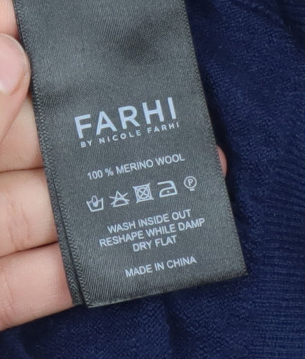 Farhi by Nicole Farhi Men's Blue Merino Wool Crew Neck Jumper M