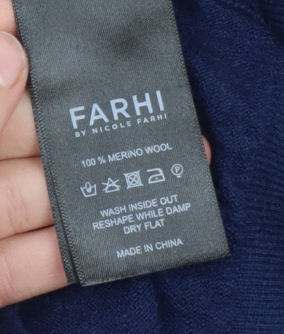 Farhi by Nicole Farhi Men's Blue Merino Wool Crew Neck Jumper M