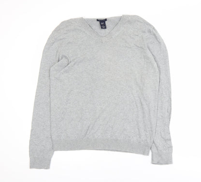 GAP Men’s Grey V-Neck Cotton Jumper Size M Lightweight Knit