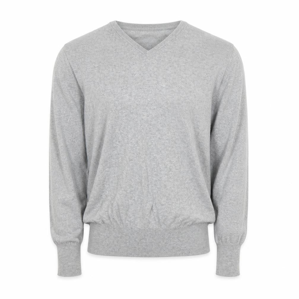Woolovers Men’s Grey V-Neck Cotton Silk Jumper Size M