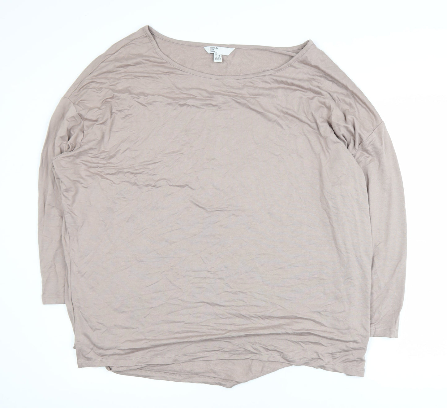 Friends Like These Women Beige Long Sleeve Basic Top UK 16 Viscose Blend