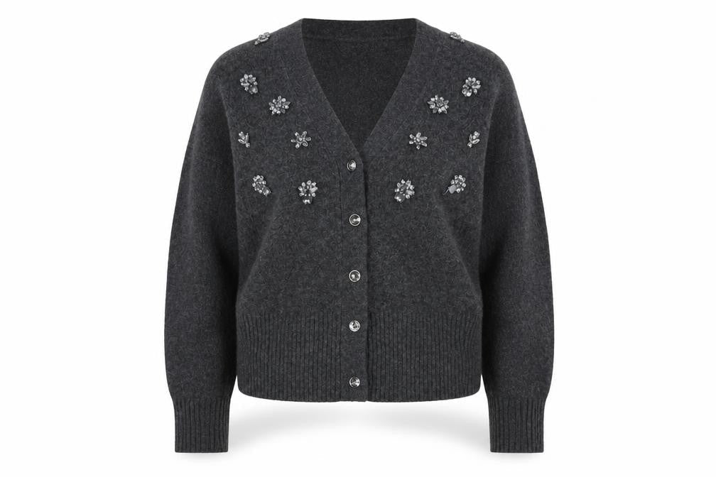 Marks & Spencer Women’s Grey Beaded Knit Cardigan Size M