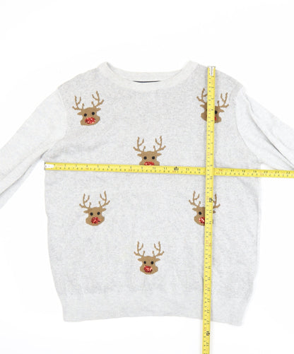 Marks and Spencer Women’s Grey Reindeer Christmas Cotton Jumper M