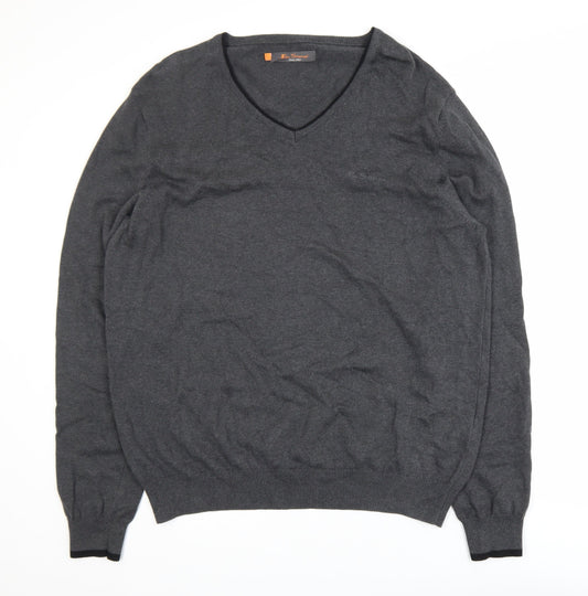 Ben Sherman Men's Grey Cotton V-Neck Pullover Jumper XL