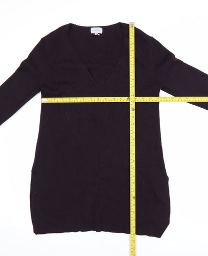 Jigsaw Women Purple V-Neck Long Sleeve Tunic Jumper M