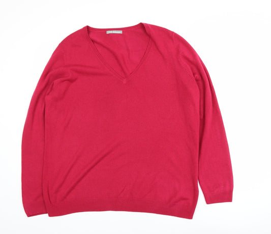 Marks and Spencer Women Red V-Neck Acrylic Jumper Size 20