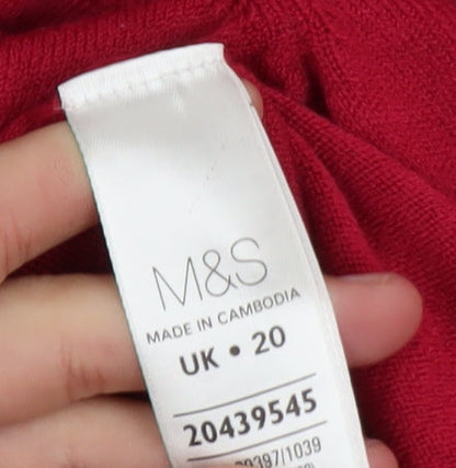 Marks and Spencer Women Red V-Neck Acrylic Jumper Size 20
