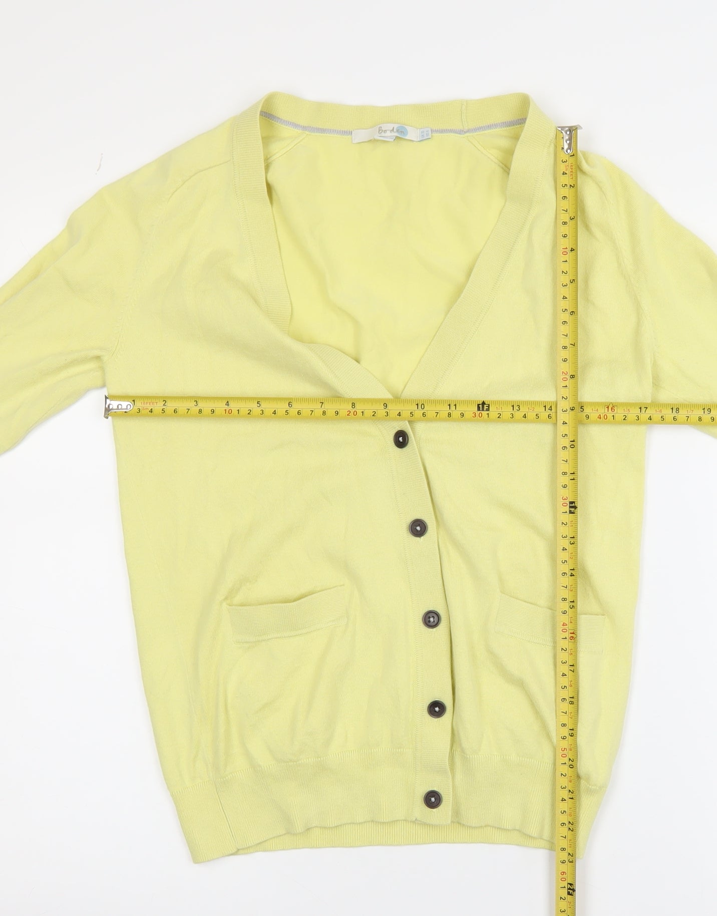 Boden Women's Yellow V-Neck Cotton Cardigan Size 10
