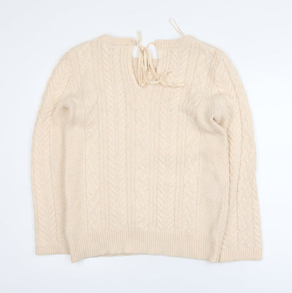 Zara Women Beige Cable-Knit Crew Neck Pullover Jumper Size L